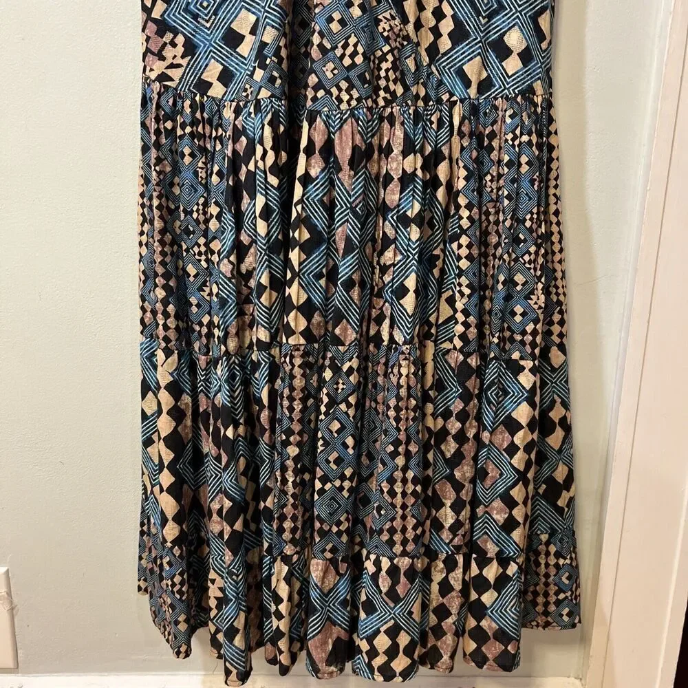 Anthropologie Let Me Be Flounced Women’s Maxi Dress Size Large Geometric Print